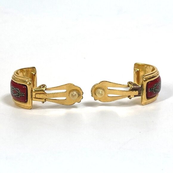 HERMES Cloisonne Email/Accessories Vintage/Earrings Gold Plated Red x Gold - Picture 5 of 9